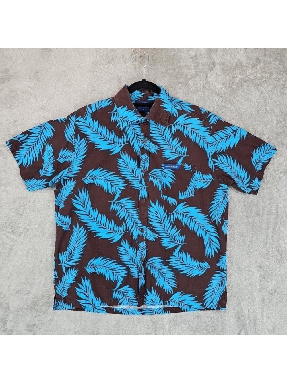 Aisokula Shirt Mens Large Brown Blue Leaf Hawaiian Button Up Casual Tropical